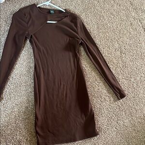 Wild Fable Brown Asymmetrical Long Sleeve Bodycon Dress